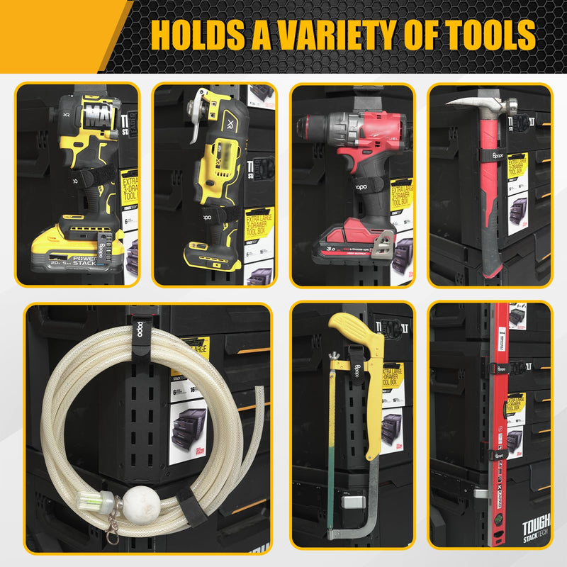Long Handle Tool Holder Compatible with ToughBuilt StackTech Toolboxes, Rail-Mounted Adjustable Strap for Axe, Shovel, Extension Pole & Conduit Bender