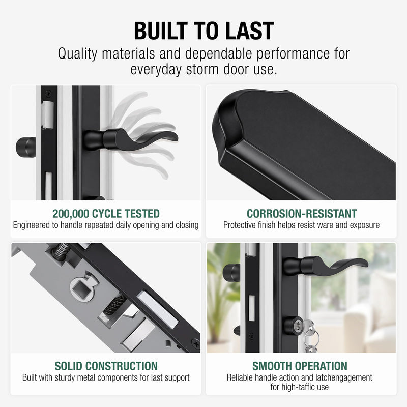 Flat Slot Storm Door Handle Complete Set, Fits for Pella,Larson,Wright Storm&Screen Doors, Perfect Ambidextrous Storm Door Handle Replacement with Key (Matte Black) Matte Black