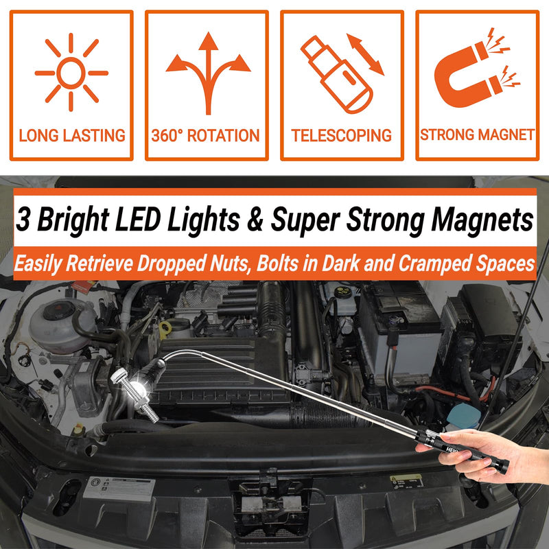 Mens Valentines Day Gifts for Him Telescoping Magnetic Pickup Tool Set - Inspection Mirror, Birthday Gifts for Men Dad Boyfriend Husband Mens Gifts Ideas 2-Pack Mirror Flashlight Set