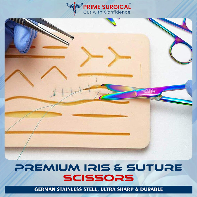 Suture Stitch Scissors 5” (13 cm) Straight – German Steel, Rainbow Titanium Coating, Delicate Hook Tip for Precision Ideal Suture Removal kit, First Aid, Hospitals, EMS & Veterinary Use