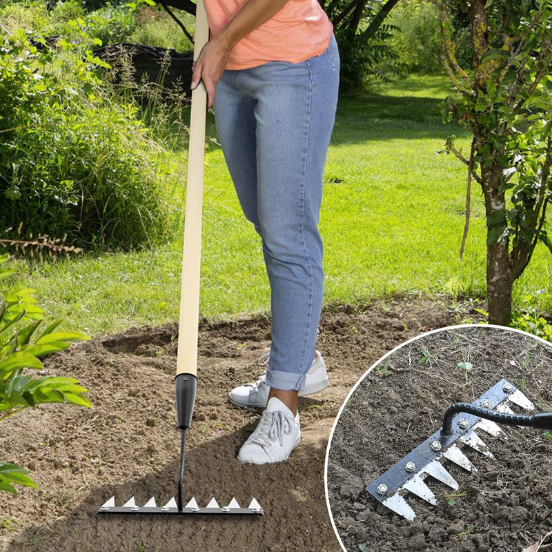 Iron Weeding Rake Without Handle (Assembled), 8 Teeth Iron Rakes for Gardening and Weedings, Heavy-Duty Carbon Steel Weed Rake or Weed Puller Tool for Yard, Lawn, Patio and Garden, Gloves Included No Long Handle - Black
