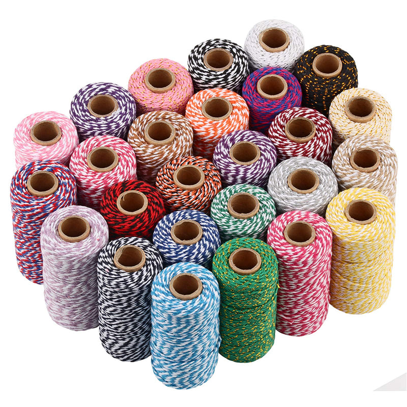 1 Roll 2mm 109 Yard Colourful Cotton Cord Bakers Twine DIY Crafts Gift Wrapping Christmas Wedding Home Decor String Rope (Gold Wire+Pink) Gold Wire+pink