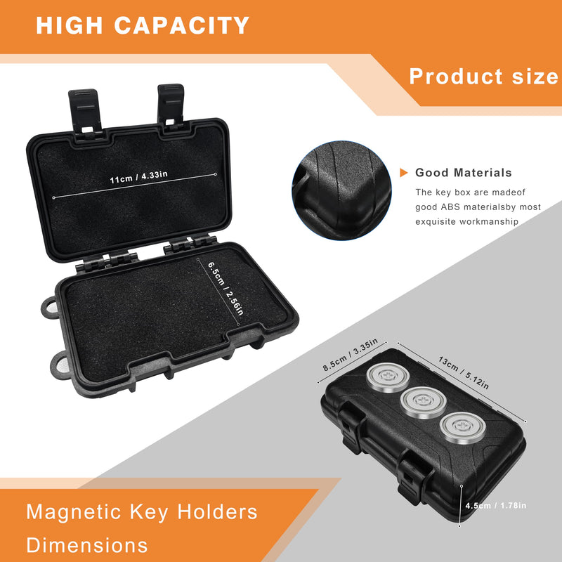 Upgraded Magnetic Key Holder Under Car, Hide a Key Outside Waterproof Magnetic Key Box for Under Car Large Hide Box Magnetic Storage Box, Black 3 Strong Magnets