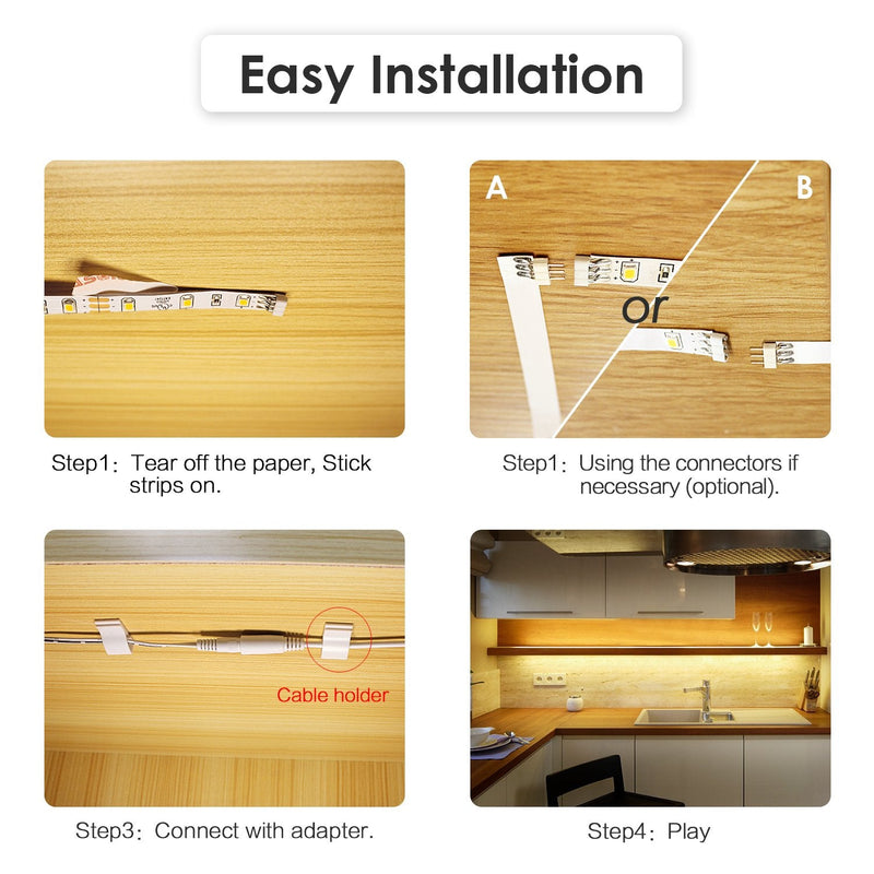 WOBANE Under Cabinet LED Lighting kit, 6 PCS LED Strip Lights with Remote Control Dimmer and Adapter, Dimmable for Kitchen Cabinet,Counter,Shelf,TV Back,Showcase 2700K Warm White,Bright 1500lm,Timing 6*20inch