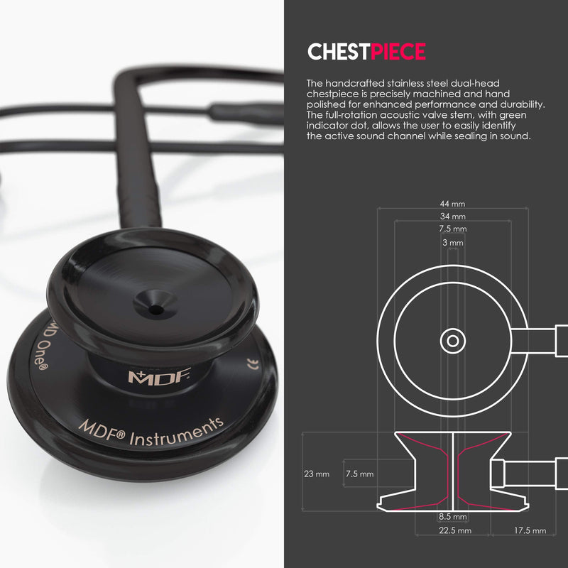 MDF Instruments, MD One Stainless Steel Stethoscope, Adult, Black Tube, Black Chestpieces-Headset, MDF777BO All Black