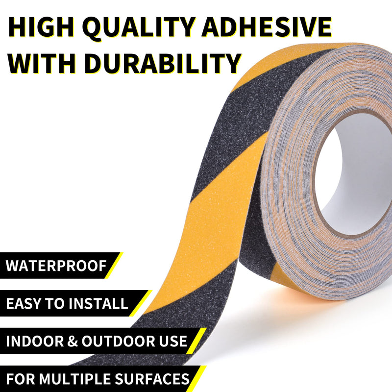 Safety Tape, 2inch x 60feet, Black/Yellow, Anti-Slip Adhesive Tape for Indoor Outdoor Steps Stairs, Waterproof, Strong Grip, Compatible with Plastic, Wood, Ceramic, Glass, Metal 2in x 60feet Yellow&Black 1