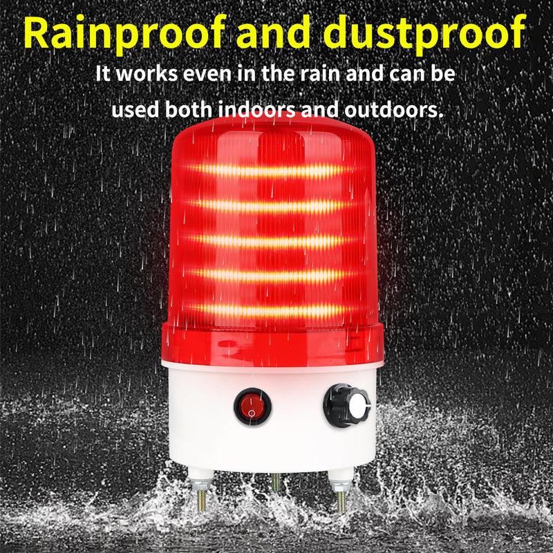Industrial LED Rotating Warning Light, AC110V Red Strobe Light for Public Emergency Alarms, Siren Light with Volume Adjustment,with Plug, Buzzer (AC110V （Plug, Switch, Volume))