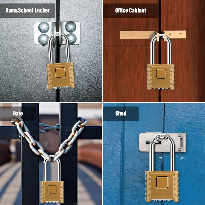 Diyife 2.3in Long Combination Padlock, Large Heavy Duty Outdoor Padlock [One-Touch Unlocking] High Security Weatherproof, Hidden Password Design Suitable for Locker, Gym, Garden, Fences, Garage Brass 2.3in Long, 1 Pack