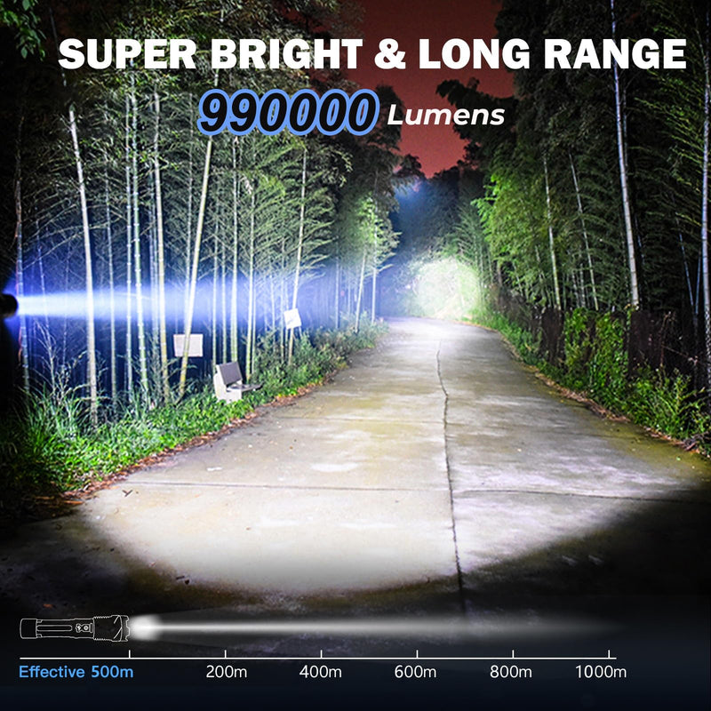 Cinlinso Flashlight High Lumens Rechargeable 2 Pack, 990000 Lumen Super Bright Led Flashlights with 7 Light Modes, IPX6 Waterproof, Powerful Handheld Flash Light for Camping Home Emergencies