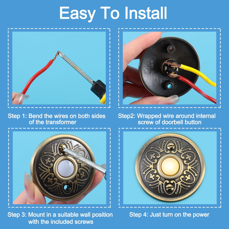 Metal Doorbell Push Button, Bronze Wired Lighted Up LED Doorbell Button-53 1Pcs Round Bronze Doorbell Push Button