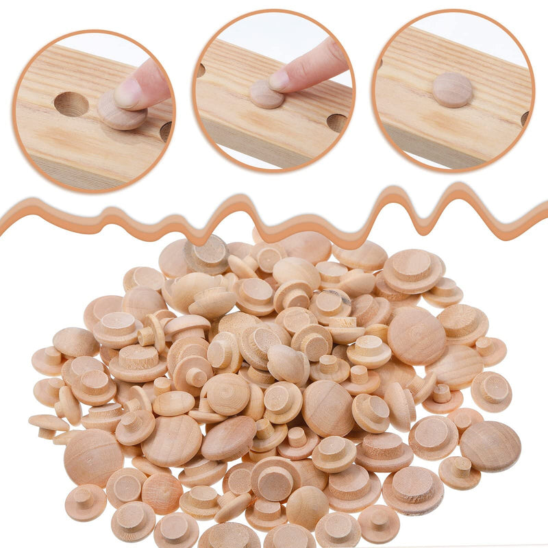 Bucherry 120 Pieces 4 Sizes Wood Plugs Wooden Hole Plugs Button Stoppers Hardwood Hole Stoppers for Gap in Locking Tube Furniture, 3/16 Inch, 5/16 Inch, 3/8 Inch, 1/2 Inch(Vivid Style) Vivid Style
