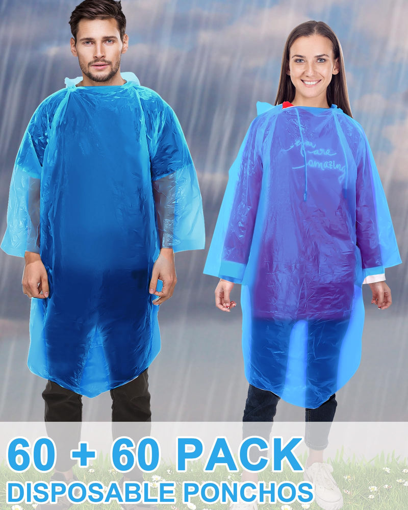JaGely 120 Pack Disposable Rain Ponchos for Adult Family Pack Bulk Wedding Homeless Care Emergency Travel Hooded Raincoat Blue - NewNest Australia