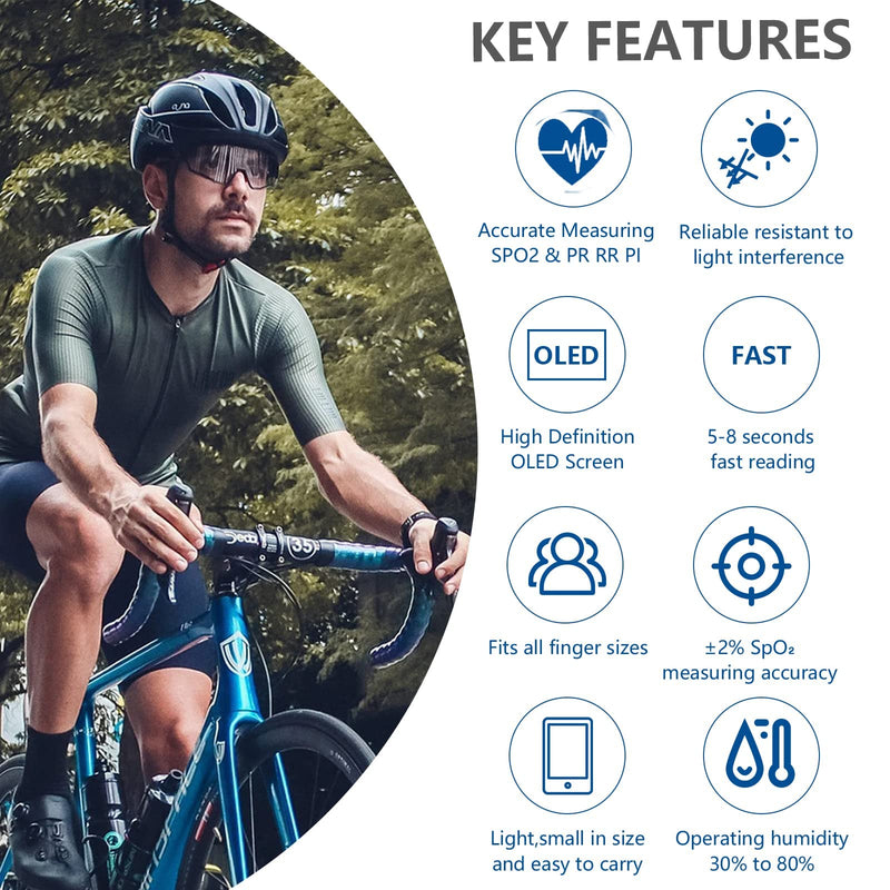 Pulse Oximeter Fingertip, 4 Data Pulse Oximeter with Respiration, pusle oximeter with respiratory rate, SpO2 Pulse Rate Oxygen Meter, OLED Oximetry Include Batteries, Carry Bag & Lanyard（Black Silver）