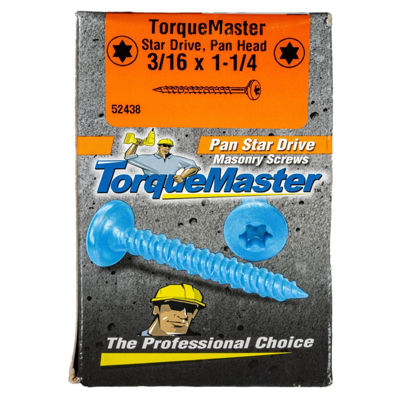 TorqueMaster Blue Ruspert Star Drive Pan Head Masonry Screws, 100 Pieces - 1/4" x 1-1/4" Concrete Masonry Screws, Rust Resistant Self-Tapping Exterior for Brick, Cement, Concrete, Lumber