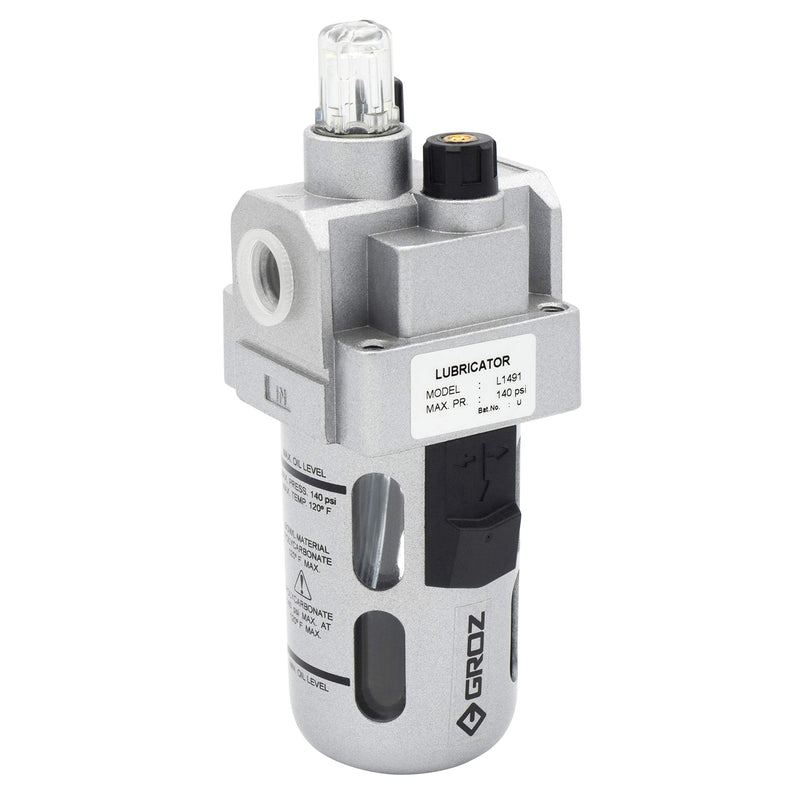 Groz 60256 Lubricator with Polycarbonate Bowl & Guard. Intermediate - 1/4" NPT