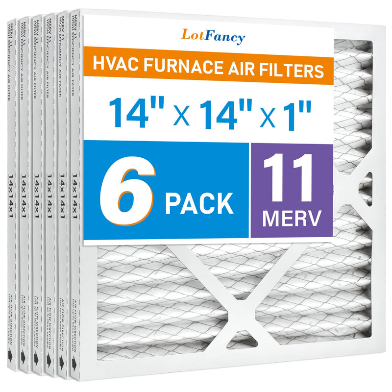 LotFancy 14x14x1 Air Filter MERV 11 6-Pack, Electrostatic Pleated AC Furnace Air Filter, Captures Dust, Smog & Pet Dander, Actual Size: 13.75"x13.75"x0.75"