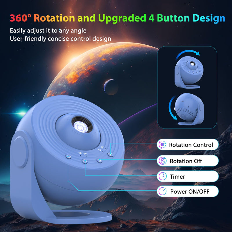 Galaxy Projector for Bedroom Pro Version, Upgraded Film Disc Star Projector for Kid 12 in 1 Planetarium Projector HD Image Adjustable Knob 360° Rotating 1/2h Timer Simple 4-Button Control Blue