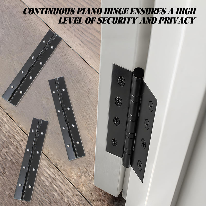 Hordion 6Pcs 8 Inch Piano Hinge Heavy Duty, Black Continuous Hinge 0.04" Thickness Folding Hinges with Screws for Cabinet Door Storage Box Boats