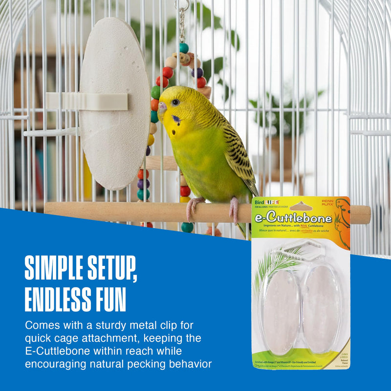 Penn-Plax Bird-Life E-Cuttlebone Original, 3 Pk (2 Count Each) - Durable, Less Brittle Cuttlebones Enriched with Omega 3, Honey & Vitamin B1 -Easy Mounting, Cage Clip - Great for All Bird Sizes -White 2 Count (Pack of 3)
