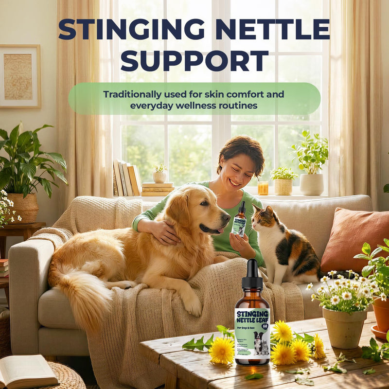 Stinging Nettle Leaf Drops for Dogs & Cats, Liquid Pet Supplement for Skin Comfort & Coat Health, Sensitive Skin Support During Seasonal Changes, Sugar & Alcohol Free Formula, 2 fl oz