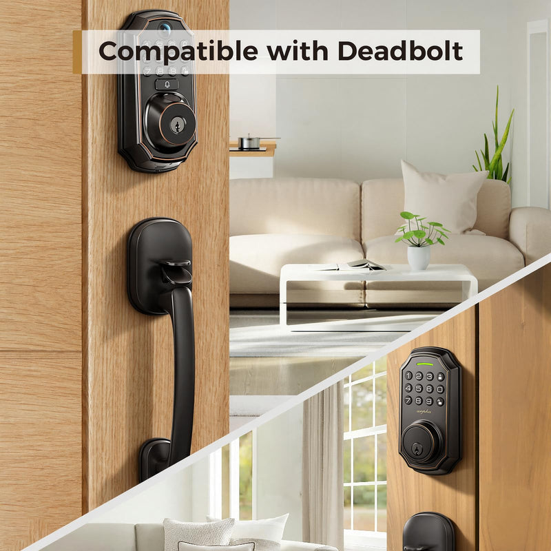 ARPHA Matte Black Front Door Entry Handleset,Entry Door Handleset for Right&Left-Handed Doors,Lower Half Grip,Deadbolt Not Included