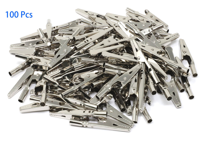 iexcell 100 Pcs 2 Inches / 51 mm Steel Alligator Clips Crocodile Clamps, Silver Tone Nickel Plated, Come in a Plastic Case Large ( 2.0" x 0.25" x 0.46" )
