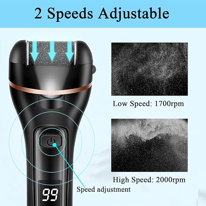 Foot Callus Remover 13 in 1 Professional Pedicure Tools Foot Care Kit Foot Scrubber Electric Foot Rasp Pedi for Hard, Cracked, Dry and Dead Skin 3 Rollers 2 Speed Battery Display - NewNest Australia