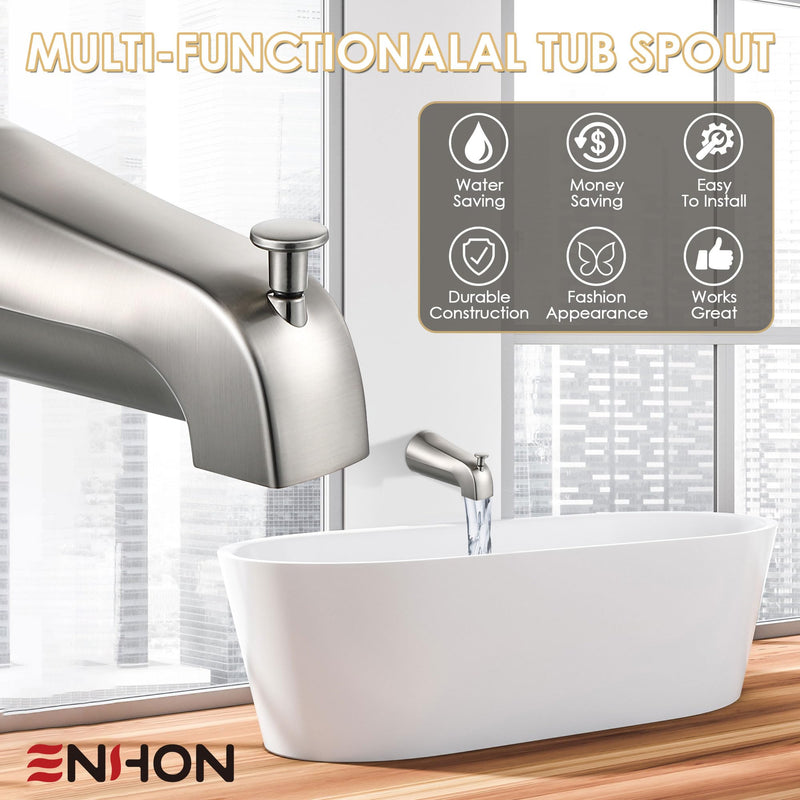 1 Pack Slip on Tub Spout with Diverter, Compatible with American Standard 8888026.002 Tub Spout, Bathroom Bathtub Faucet, Fits 1/2" Copper Water Tube(5/8" Diameter), 5/32" Hex Wrench (Brushed Nickel) Brushed Nickel