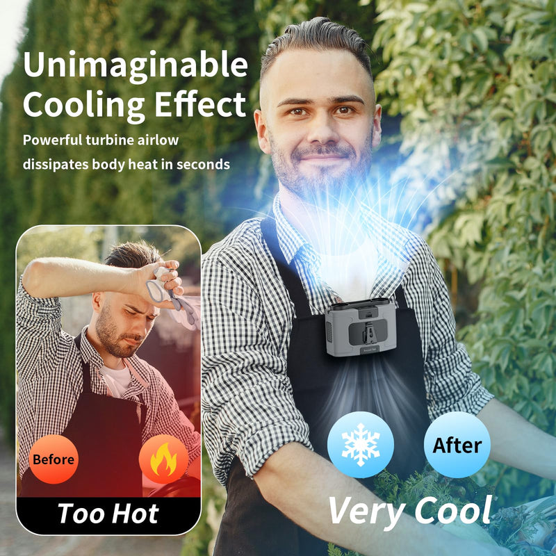 Socool 10000mAh Portable Waist Fan Clip on Wearable Belt Personal Fans Rechargeable Battery Operated, 20H Cooling with 10 Speeds & Dual Motors,Neck Hanging Hands-Free for Outdoor Travel Power Bank Gray
