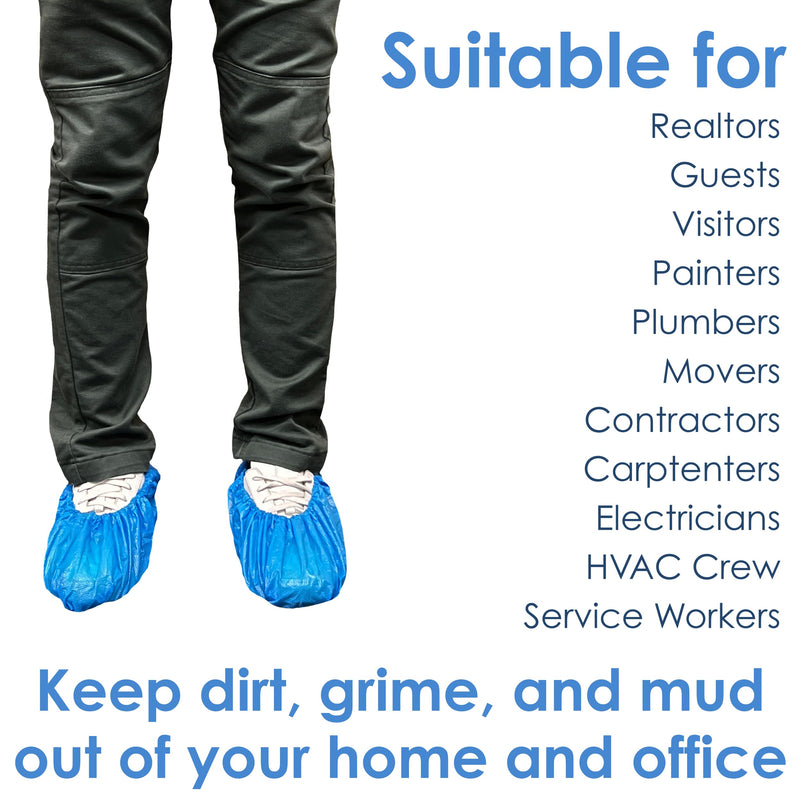 INNOVATIVE HAUS Extra Large Blue Waterproof Disposable Boot and Shoe Covers. Plastic Shoe Covers Disposable. Non-Slip Indoor Booties. 100 Pack