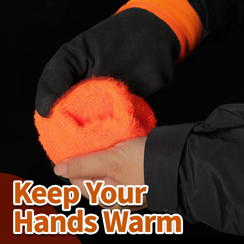 Schwer 2 Pairs FreezeGuard Winter Work Gloves, PFAS Free Waterproof Work Gloves, Freezer Gloves for Outdoor Cold Weather Keep Hands Warm, Waterproof Gloves for Shoveling Snow, Ice Fishing, L Orange Large (Pack of 2)