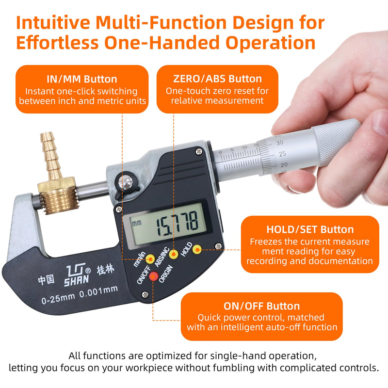 0-1 Professional Digital Micrometer，0.00005" /0.001mm Resolution，Digital Outside Micrometer with Carbide Tip 0-1" Range with Ratchet Stop, Precision Machinist Workshop Automotive Tools Digital Micrometer 0-1" (0-25mm)