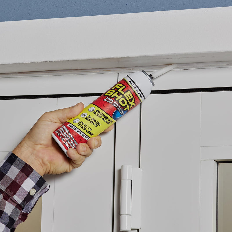Flex Shot Rubber Adhesive Sealant Caulk, 8-oz, White 8 Ounce (Pack of 1) Adhesive Caulk