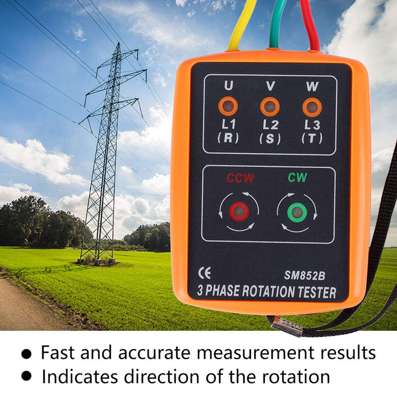 Oumefar 3 Phase 60V to 600V AC Sequence Order Presence Rotation Checker Indicator Detector Meter 20Hz to 400Hz with LED and Buzzer Tester Phase Indicator