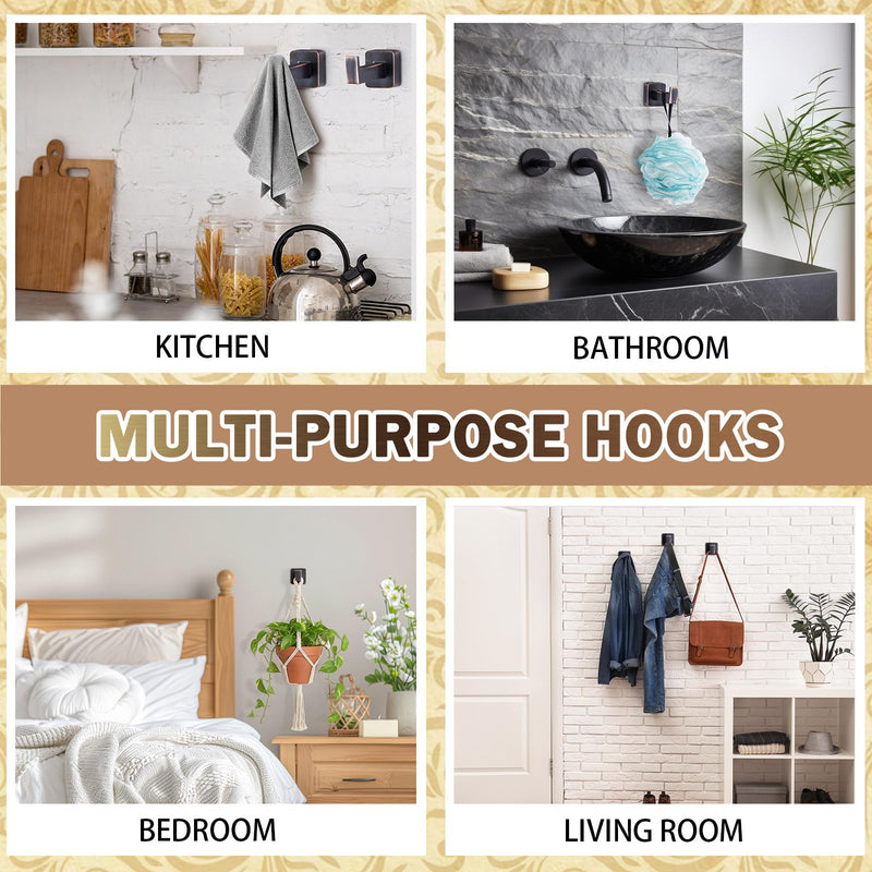 4 Pack Oil Rubbed Bronze Towel Hooks, Decorative Heavy Duty Towel Hooks for Hanging Bathroom Robe Holder Wall Mounted with Hardware