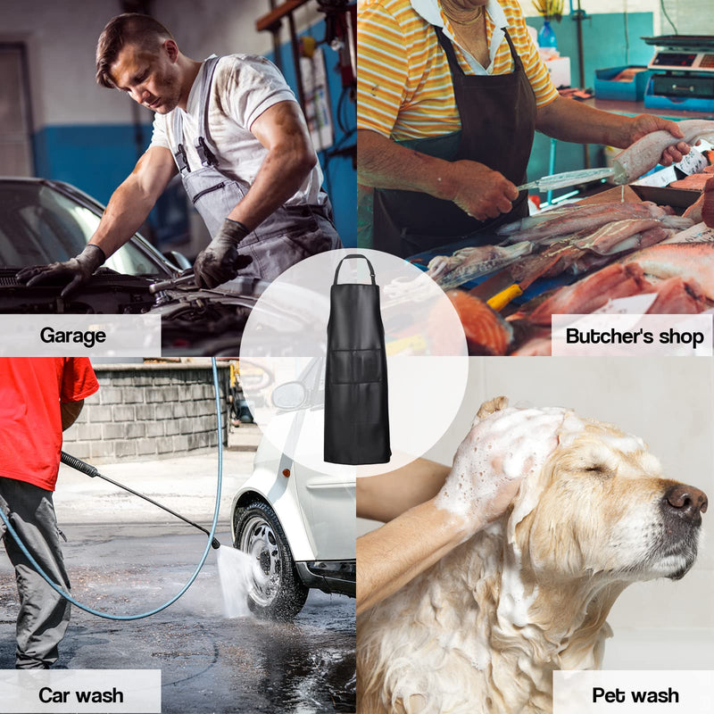 Waterproof Apron, Heavy Duty Work Apron, Artificial Leather Apron Ideal for Chef,Butcher,Barber,Cleaning Black