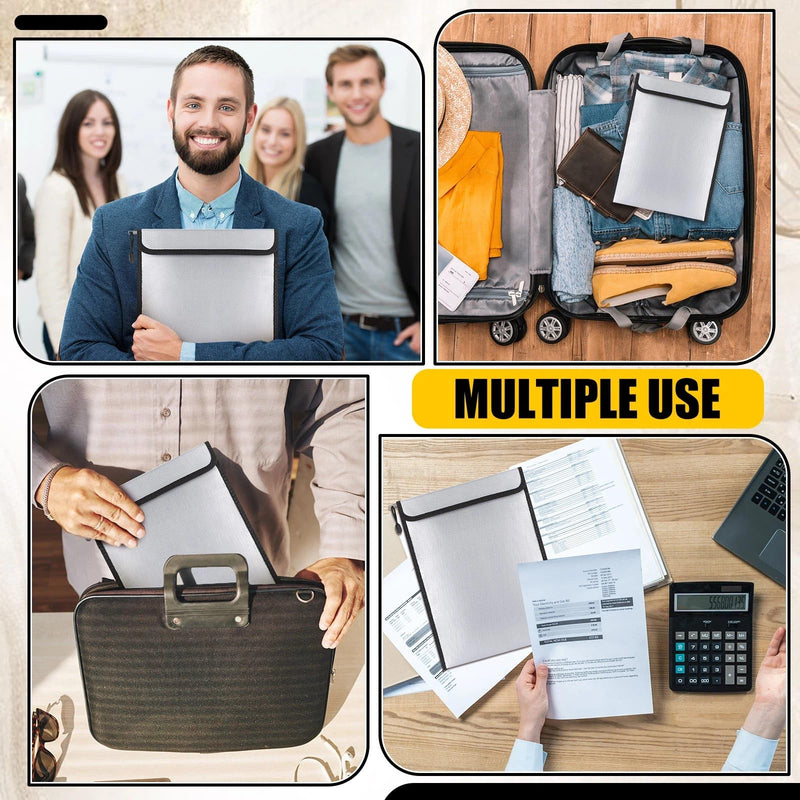 3 Pack Fireproof Waterproof Document Bag (2000℉) Fire Proof Money Bag with Zipper Fire Water Resistant Safe Important Document Storage Organizer Pouch for Cash Passport File(15”x 11”) 15”x 11”