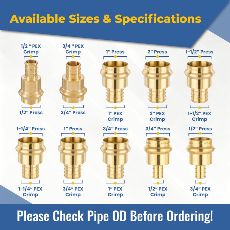 5PACK GUOFIS 1/2"Copper Press to 3/4"PEX Coupling Adapter(PRESS193-5) 5 1/2" Press X 3/4" PEX