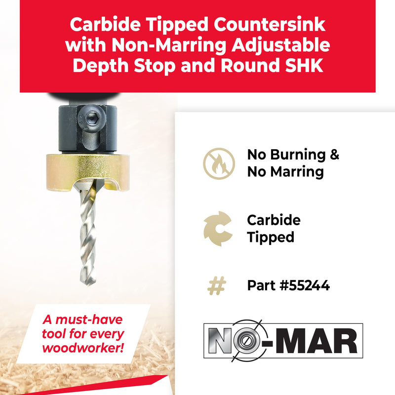 Amana Tool 82 Degree Countersink with Drill Bit Depth Stop and No-Thrust Ball Bearing, 55244, 1/2 D x 1/4 Drill Dia x 10mm Round Shank