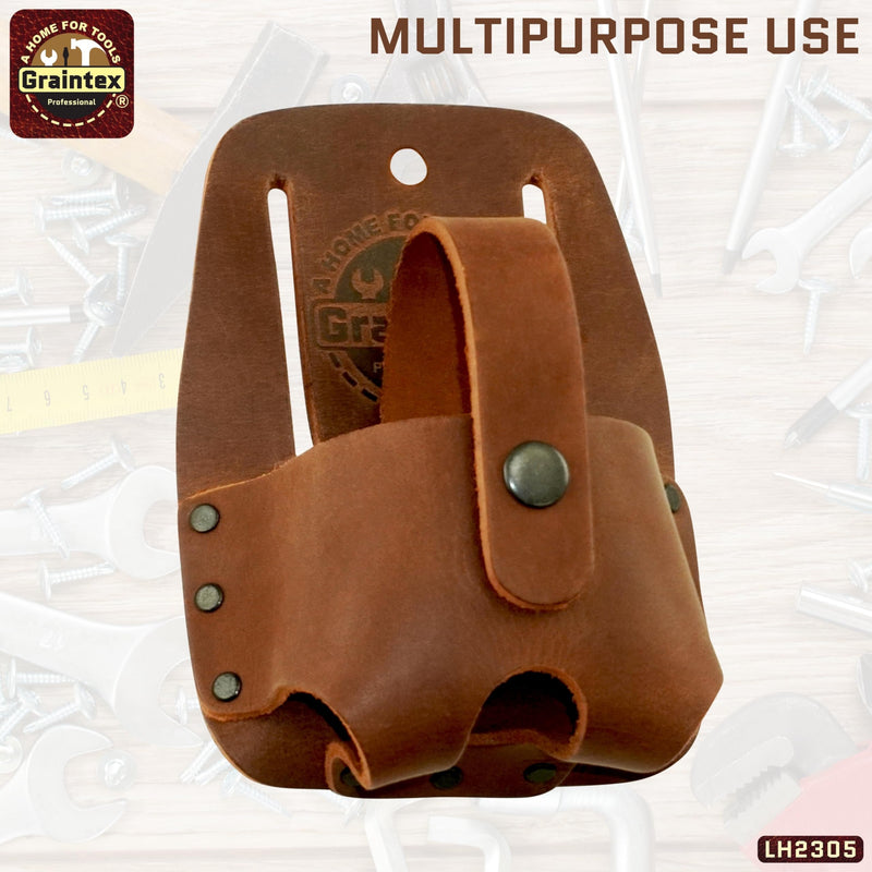 Graintex LH2305 Measuring Tape Holder Top Grain Leather, Wide Belt Tunnel Slot