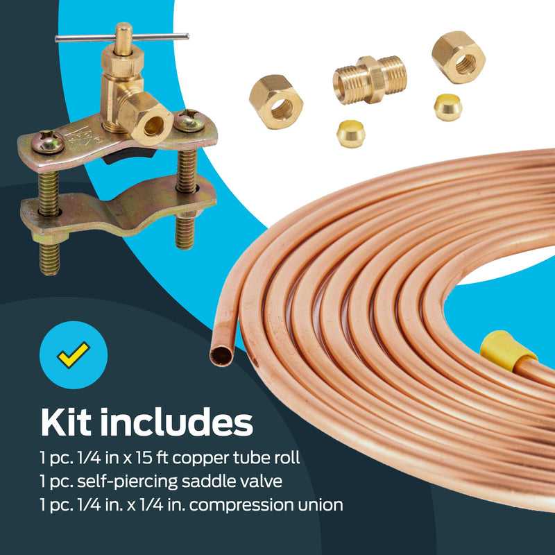Eastman Ice Maker Installation Kit, 1/4 Inch x 15 Foot Copper Tube, 48398