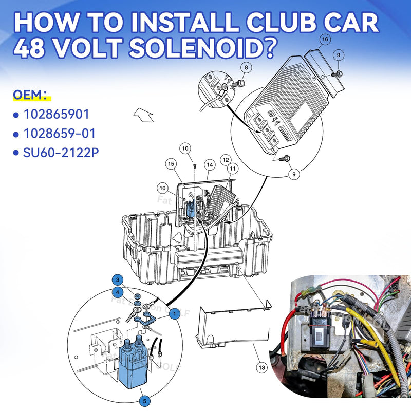Club Car Solenoid 48 Volt, Albright 4 Terminal Club Car 48V Solenoid Suitable for 2018-Up Tempo and Club Car New Model Golf Cart, Replace OEM #102865901,1028659-01, SU60-2122P Solenoid and resistor Assembly