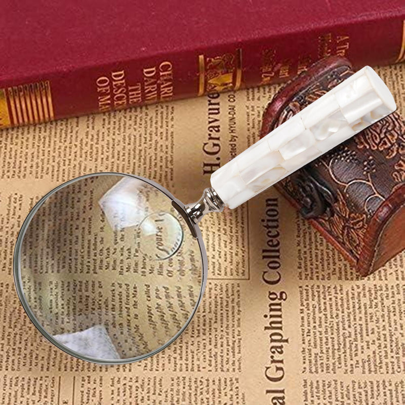 Magnifying Glass with Mother of Pearl Handle, Handheld 10x Magnifying Glass Lens, Antique Magnifier, Reading, Inspection, Coin & Stamp, Astrologer, Low Sight Elderly, Collectible Décor Gift 4" Lens