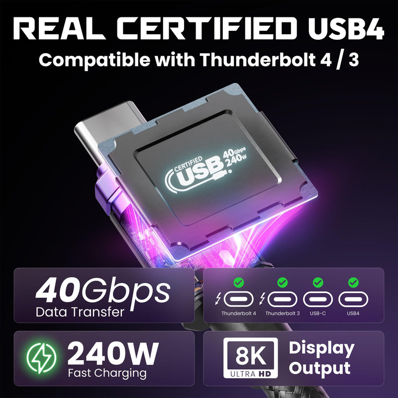 ELO Link 240W Thunderbolt 4 USBC Gaming Cable for XR AR Glasses, 40Gbps, 8K | Thunderbolt 4 and USB-IF certified, 8K 60Hz DP Alt Mode for USB-C display glasses, handhelds, laptops, braided, 3.3 ft (1 m)