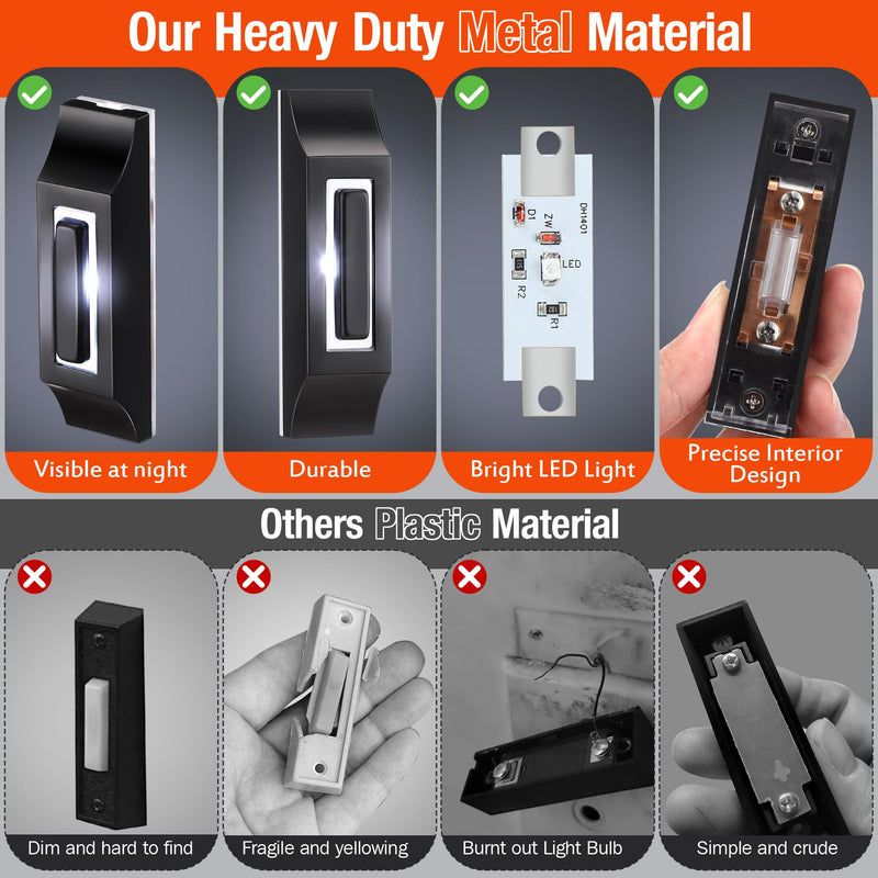 Enhon Solid Metal Doorbell Button, Sleek Metal LED Light Up Wall Mounted Door Bell Push Buttons for Home, Universal Garage Door Opener Switch