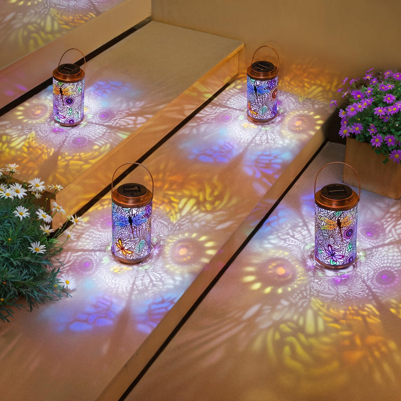 2Pack Solar Outdoor Lanterns Waterproof Dragonfly Garden Gifts for Women Patio Decor Lights Metal Lantern for Yard, Tabletop, Porch, Outside,Mothers Day Gifts for Mom Women KG3037QT