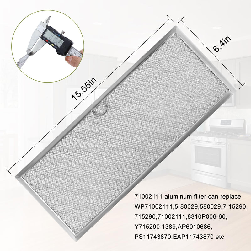 Downdraft Range Hood Grease Filter 71002111 fit for Jenn-air Downdraft Range 15-5/8” x 6-3/8“ Aluminum Mesh Grease Filter Replace WP71002111 580029 715290 Y715290 Range Stove Grease Filter 2-Pack