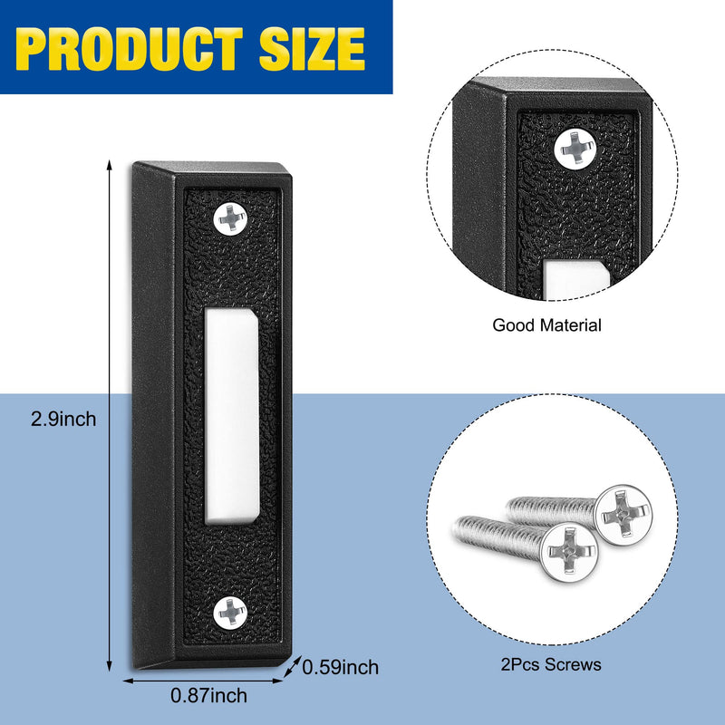 Saillong Lighted Doorbell Button, Wired Door Bell Push Buttons LED Door Chime, Wall Mounted Doorbell Switch Garage Doorbell Button (Black, Warm Light) 1 Black, Warm Light