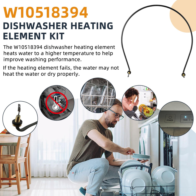 AMI PARTS W10518394 Dishwasher Heating Element Kit Fit for Whirlpool Dishwasher 66512413N412 66513002N510 7GU2455XTSQ0 7WDT770PAYM3 - replaces 8194250, W10134009, W10441445