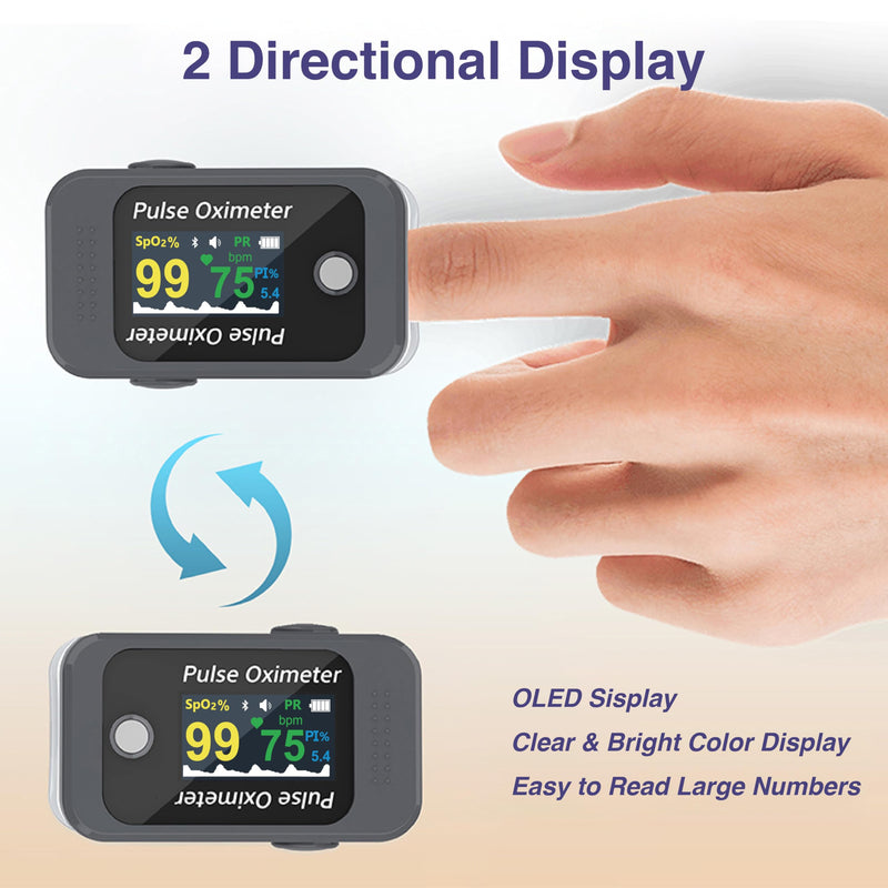 Fingertip Pulse Oximeter,Blood Oxygen Saturation Monitor,High Accuracy O2 Meter for All Skin, Portable SPO2 & Pulse Rate Monitor for Children Adults,Batteries and Lanyard Included (BM1000C-bluetooth)